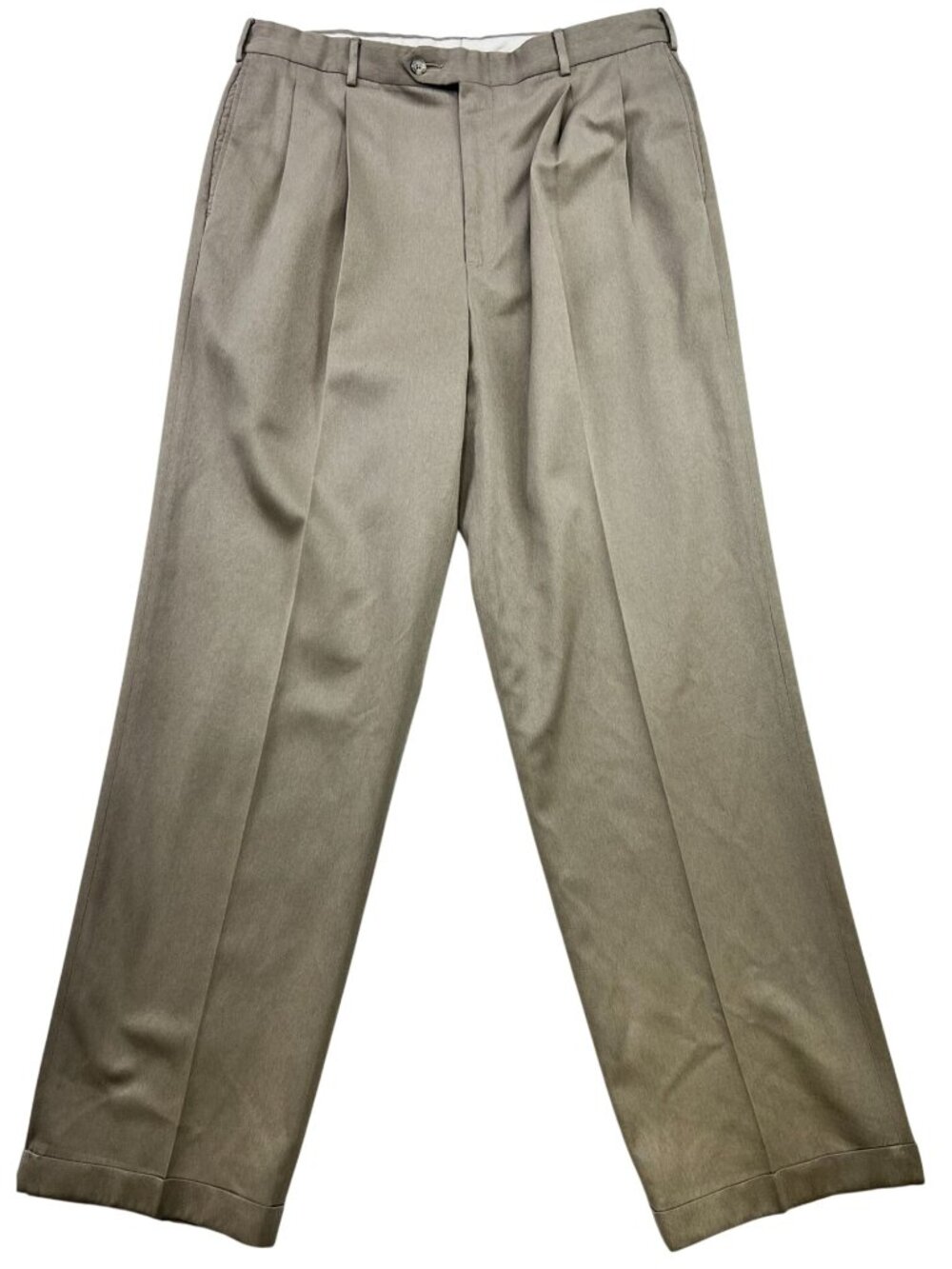 Stafford Men's Pleated Front Dress Pants Straight Leg Size 36x32 Beige Solid